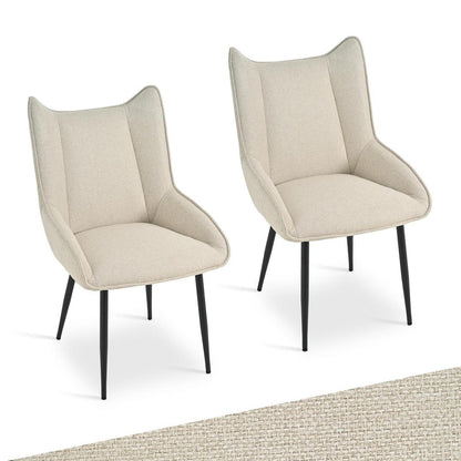 Moderner Esszimmerstuhl 2er Set Beige, Leinen-Polyester Mix