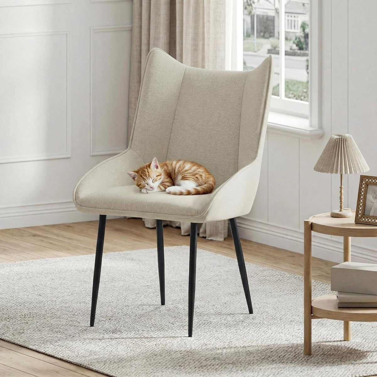 Moderner Esszimmerstuhl 2er Set Beige, Leinen-Polyester Mix