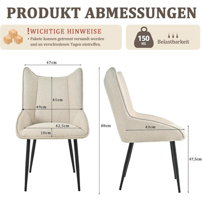 Moderner Esszimmerstuhl 2er Set Beige, Leinen-Polyester Mix