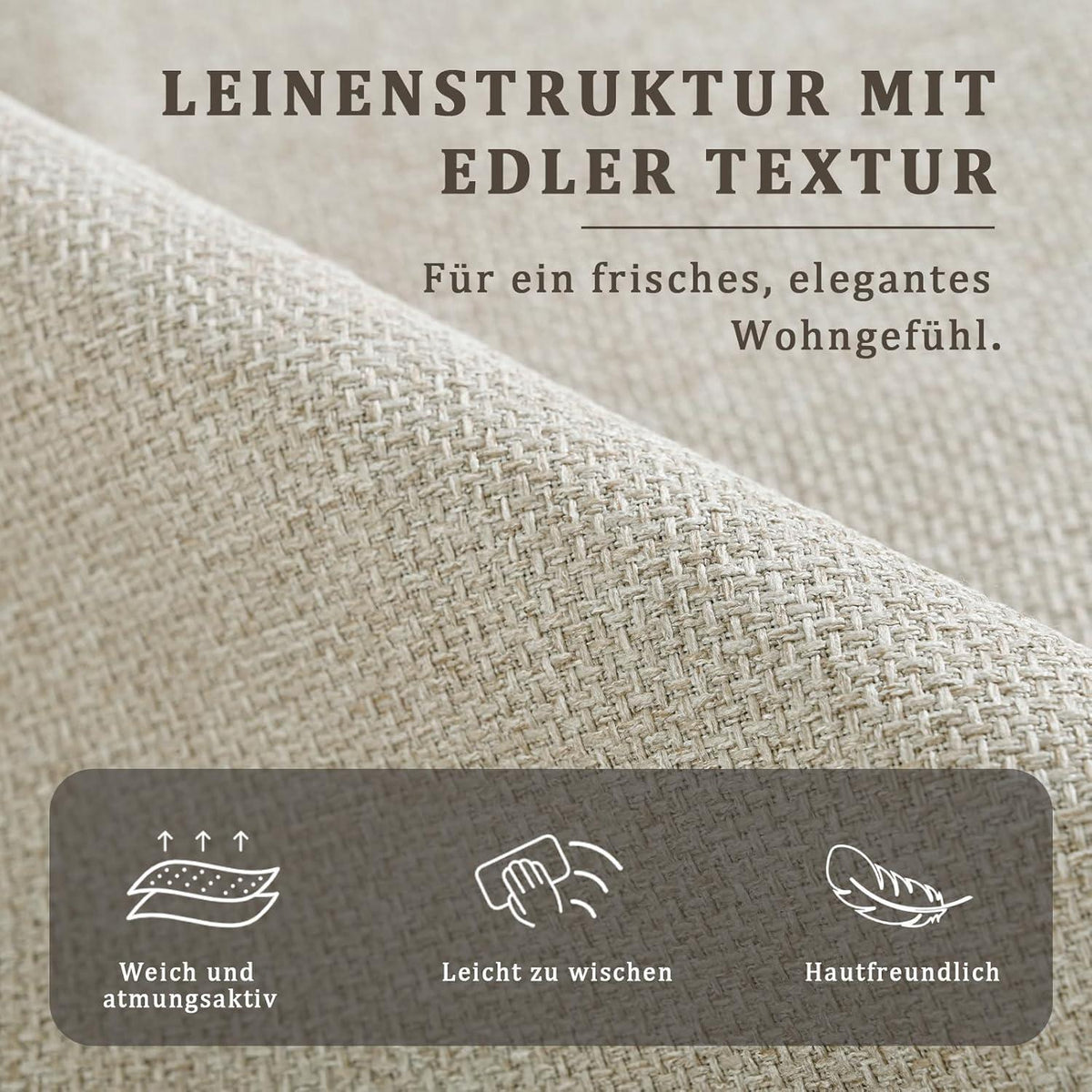 Moderner Esszimmerstuhl 2er Set Beige, Leinen-Polyester Mix