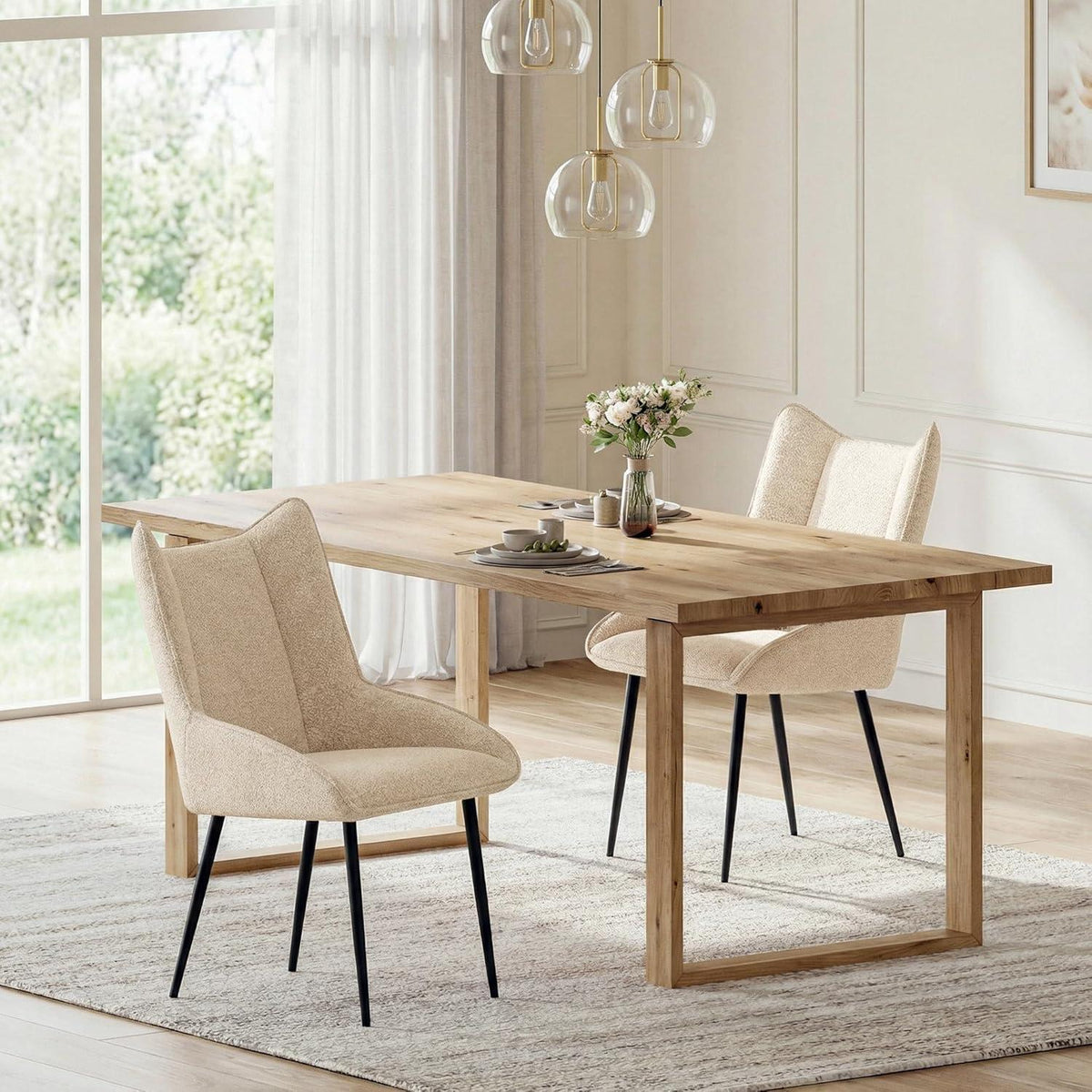 Moderner Esszimmerstuhl Set Creme - Samt, Verstellbare Füße