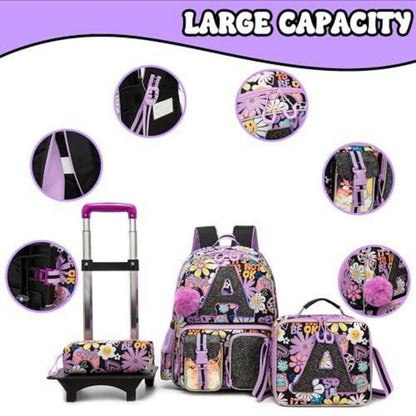 Schultrolley Rucksack Mädchen mit Rollen & Zubehör Set