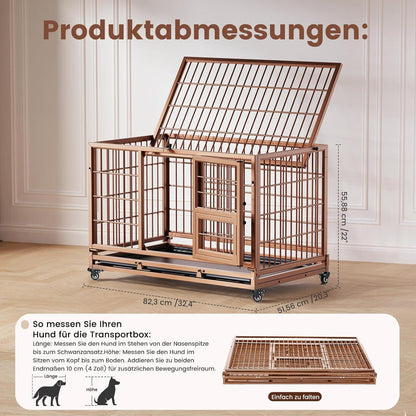 Faltbarer Hundekäfig mit 3 Türen – Braun, 82x52x56 cm