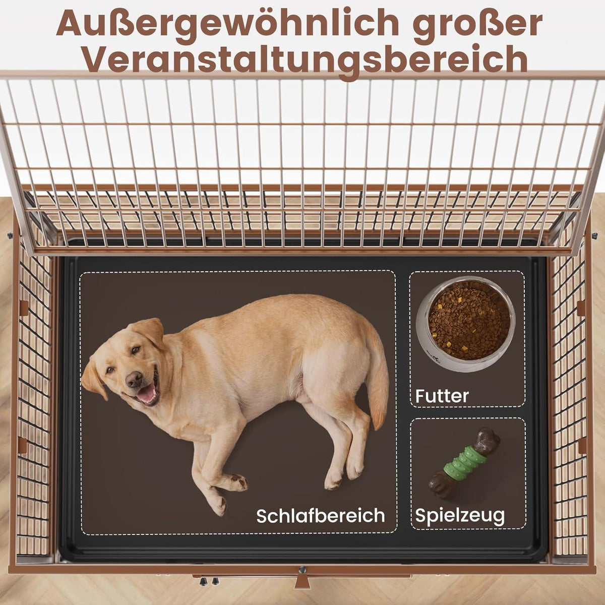 Faltbarer Hundekäfig mit 3 Türen – Braun, 82x52x56 cm