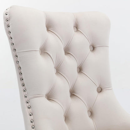 Esszimmerstühle Set 4er – Samt, Chrom & Nieten, Beige