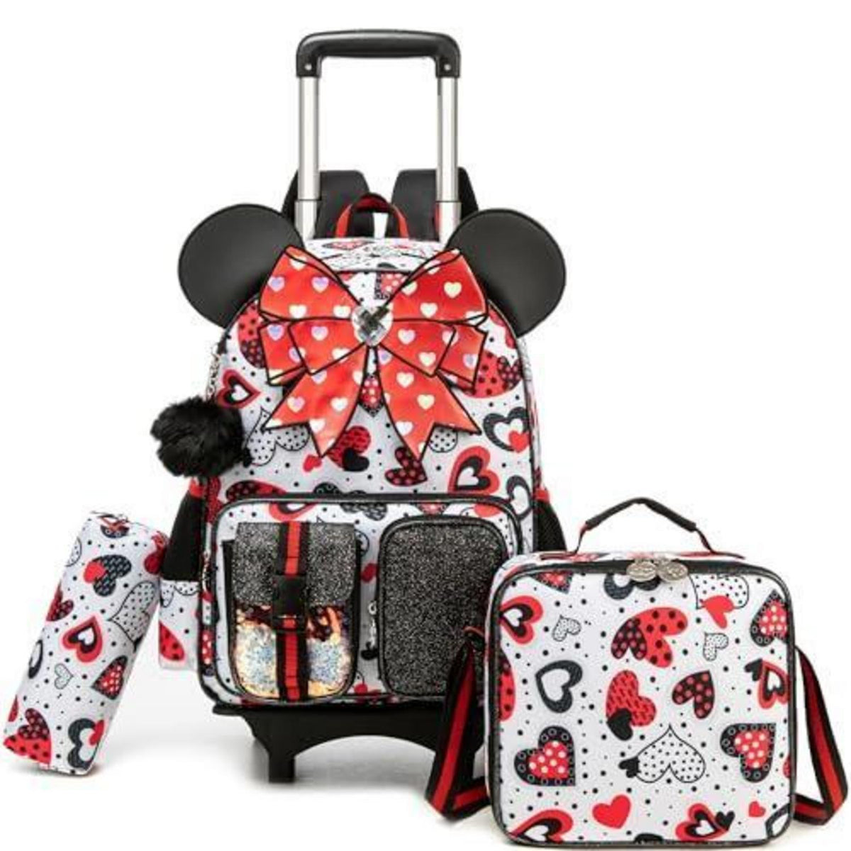 Kinder Trolley Rucksack Set mit Lunchtasche & Federmäppchen Rot