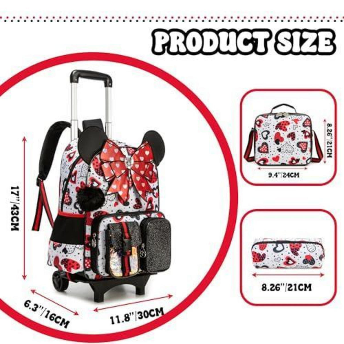 Kinder Trolley Rucksack Set mit Lunchtasche & Federmäppchen Rot