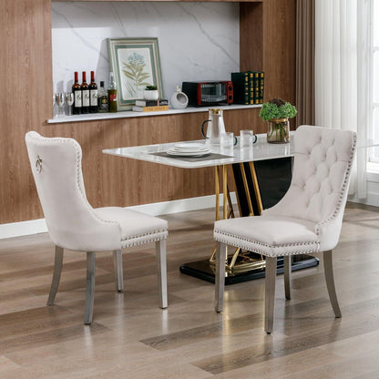 Esszimmerstuhl Set 2er – Samt, Beige & Chrom