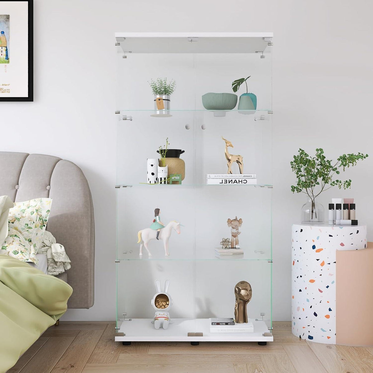 Glasvitrine Standvitrine 4 Etagen, 2 Türen Weiß