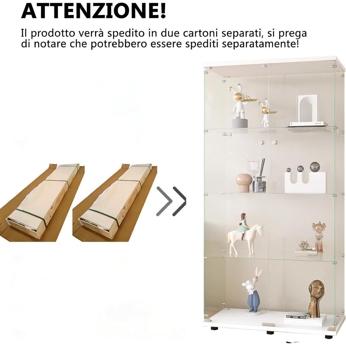 Glasvitrine Standvitrine 4 Etagen, 2 Türen Weiß