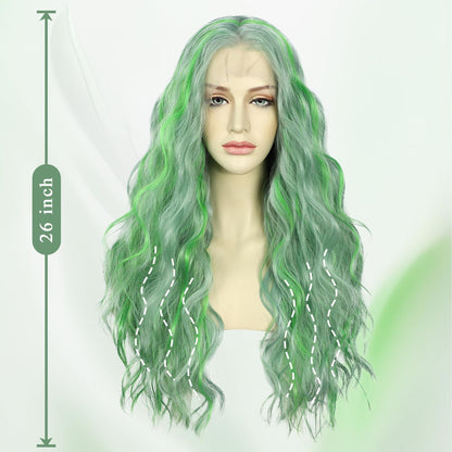 Grüne Wellige Lace Front Perücke – 24 Zoll Synthetik Perücke
