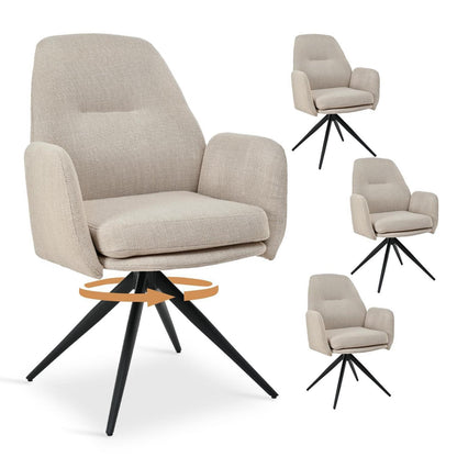 Drehbarer Esszimmerstuhl Set 4er – Beige, Gepolstert & Modern