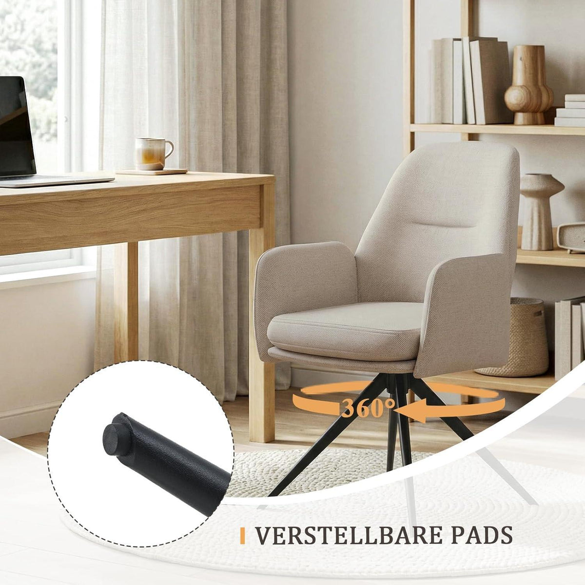 Drehbarer Esszimmerstuhl Set 4er – Beige, Gepolstert & Modern
