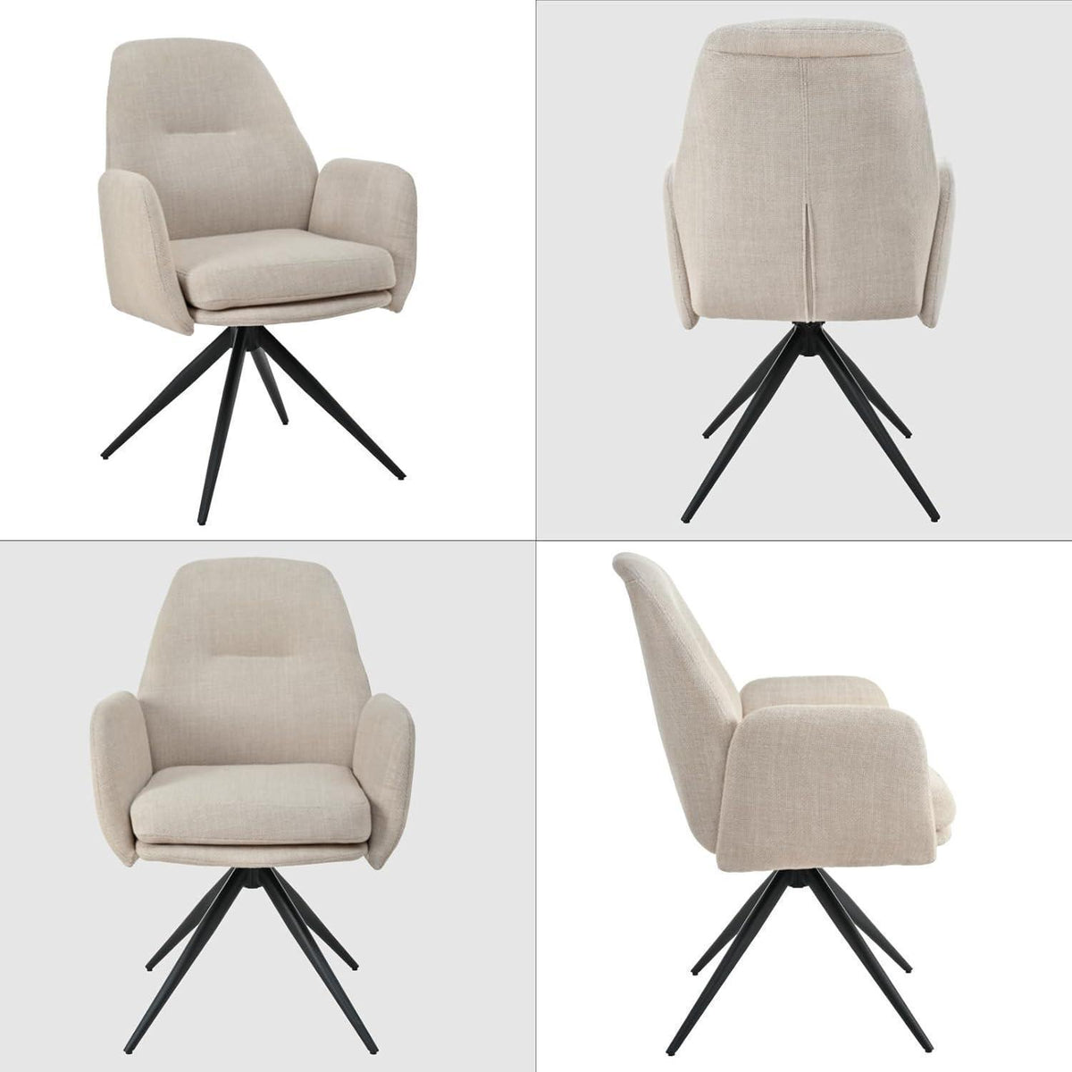 Drehbarer Esszimmerstuhl Set 4er – Beige, Gepolstert & Modern
