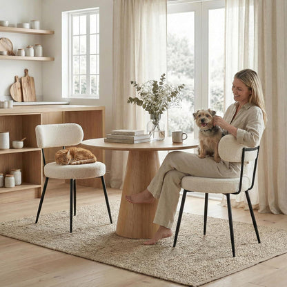 Esszimmerstühle 4er Set Bouclé Teddy Stoff Beige