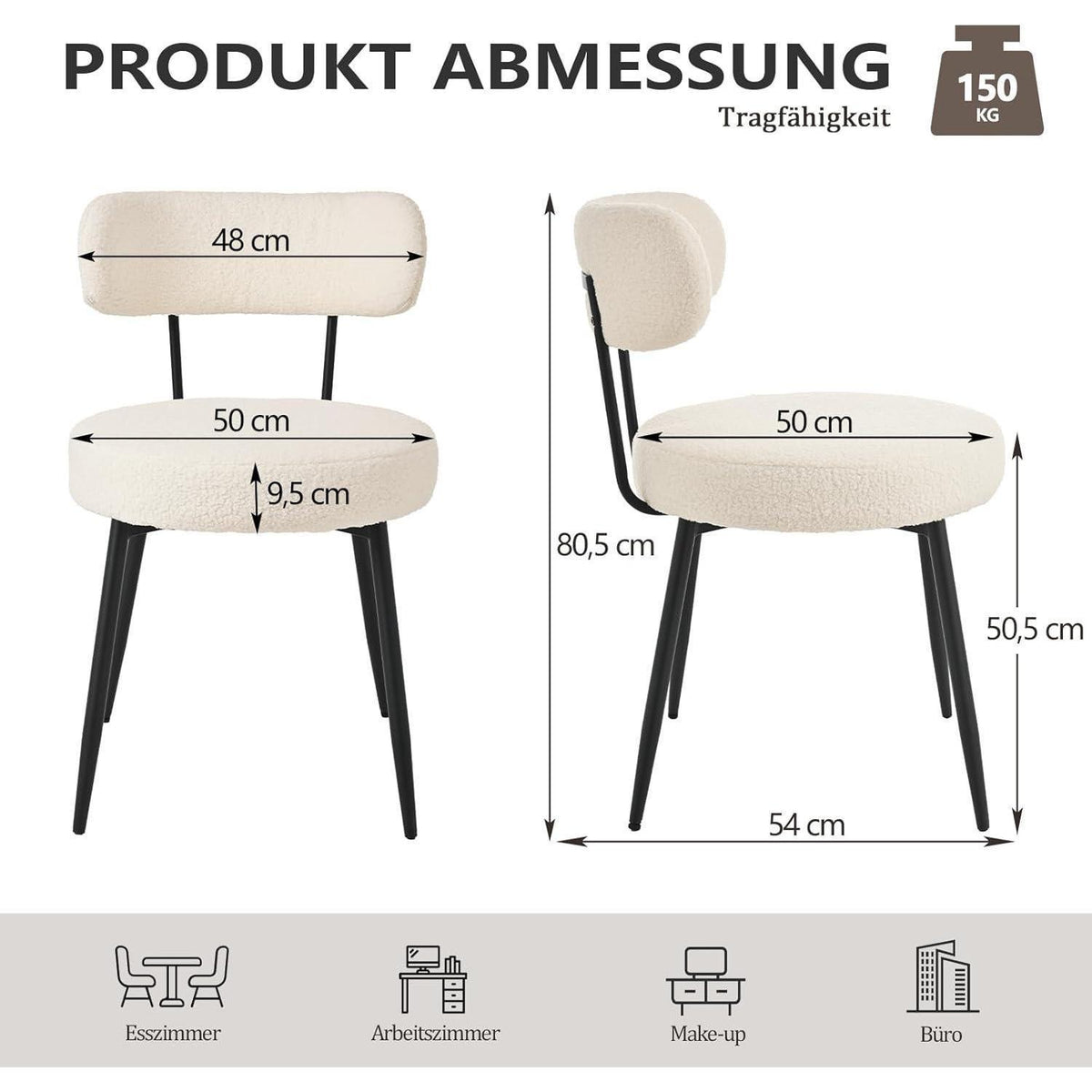 Esszimmerstühle 4er Set Bouclé Teddy Stoff Beige