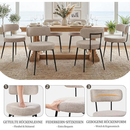 Esszimmerstühle 2er Set Bouclé Braun – Gepolsterte Küchenstühle