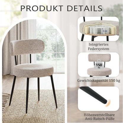 Esszimmerstühle 2er Set Bouclé Braun – Gepolsterte Küchenstühle