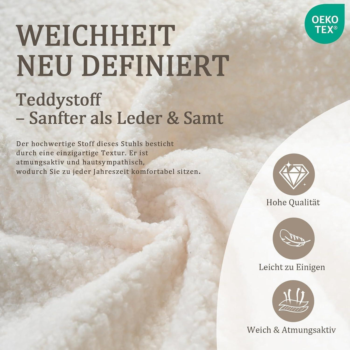 Esszimmerstühle 6er Set Bouclé Teddy Stoff Beige