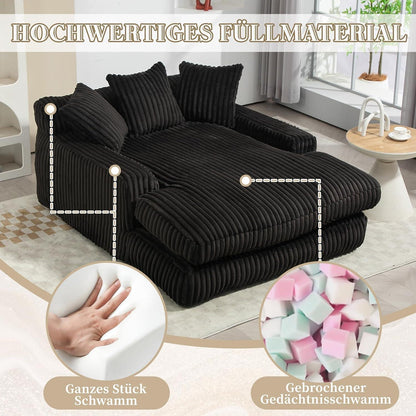 Schwarz Cord Schlafsofa mit Kissen – Komfortabler Entspannungskomfort