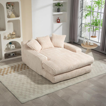 Cloud Sofa: Beiges Cord Schlafsofa mit 3 Kissen & hoher Tragkraft