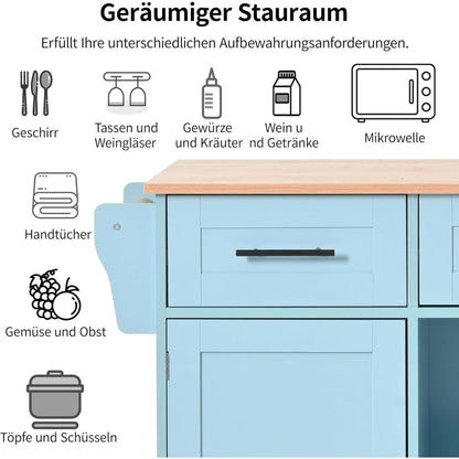 Küchenwagen mit Arbeitsplatte & Rollen – Blau