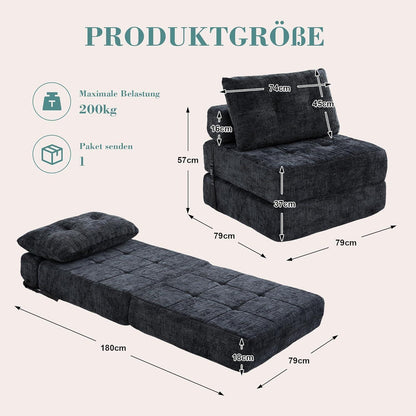 Klappbares Schlafsofa mit Kissen | Boneless Couch Schwarz