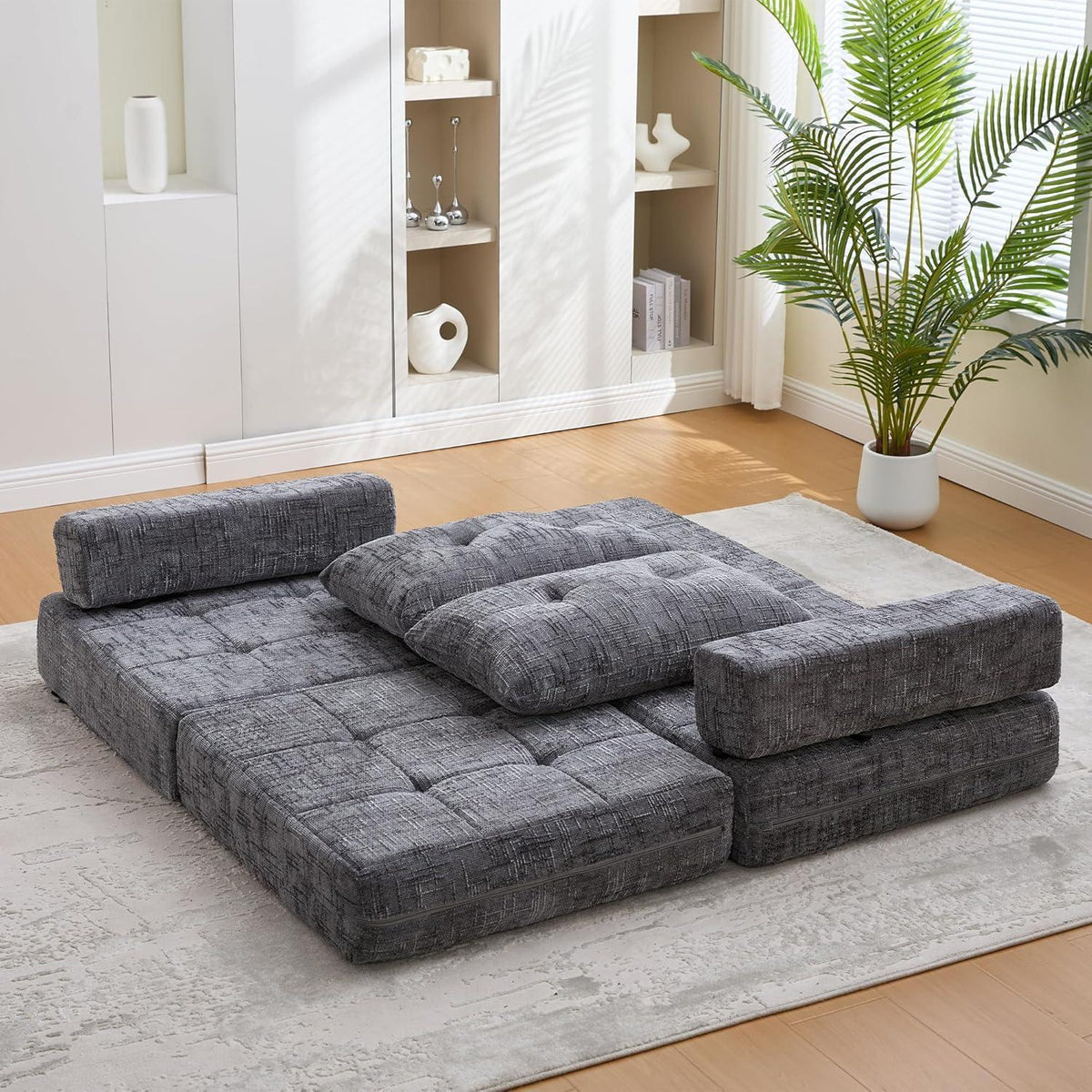 Klappbares Schlafsofa mit Kissen – Grau, Komfort & Platzsparend