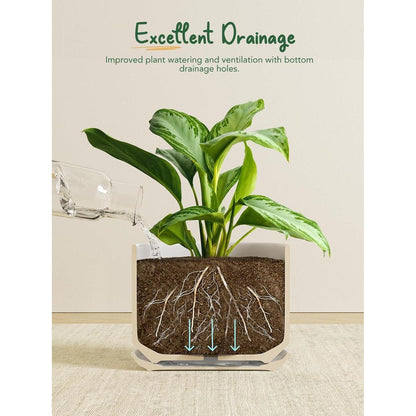 Keramik Blumentopf 25cm mit Untersetzer & Drainageloch, Schwarz