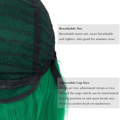 Grüne Damen Perücke mit Pony, 70 cm, gewellt & lockig
