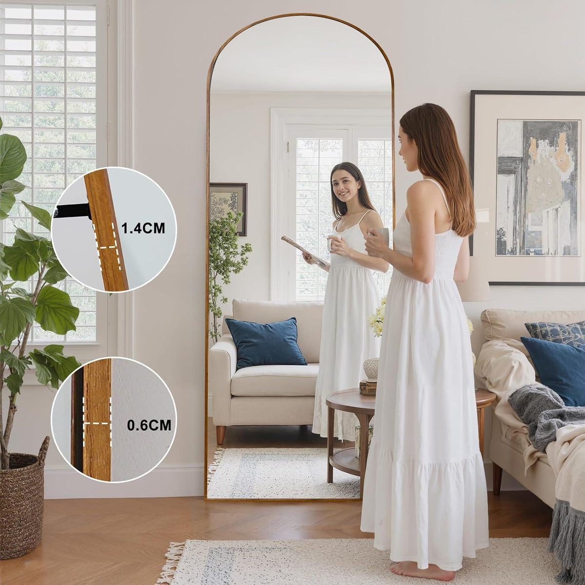 Ganzkörperspiegel gebogen, 180x76cm, Goldene Phoebe-Optik