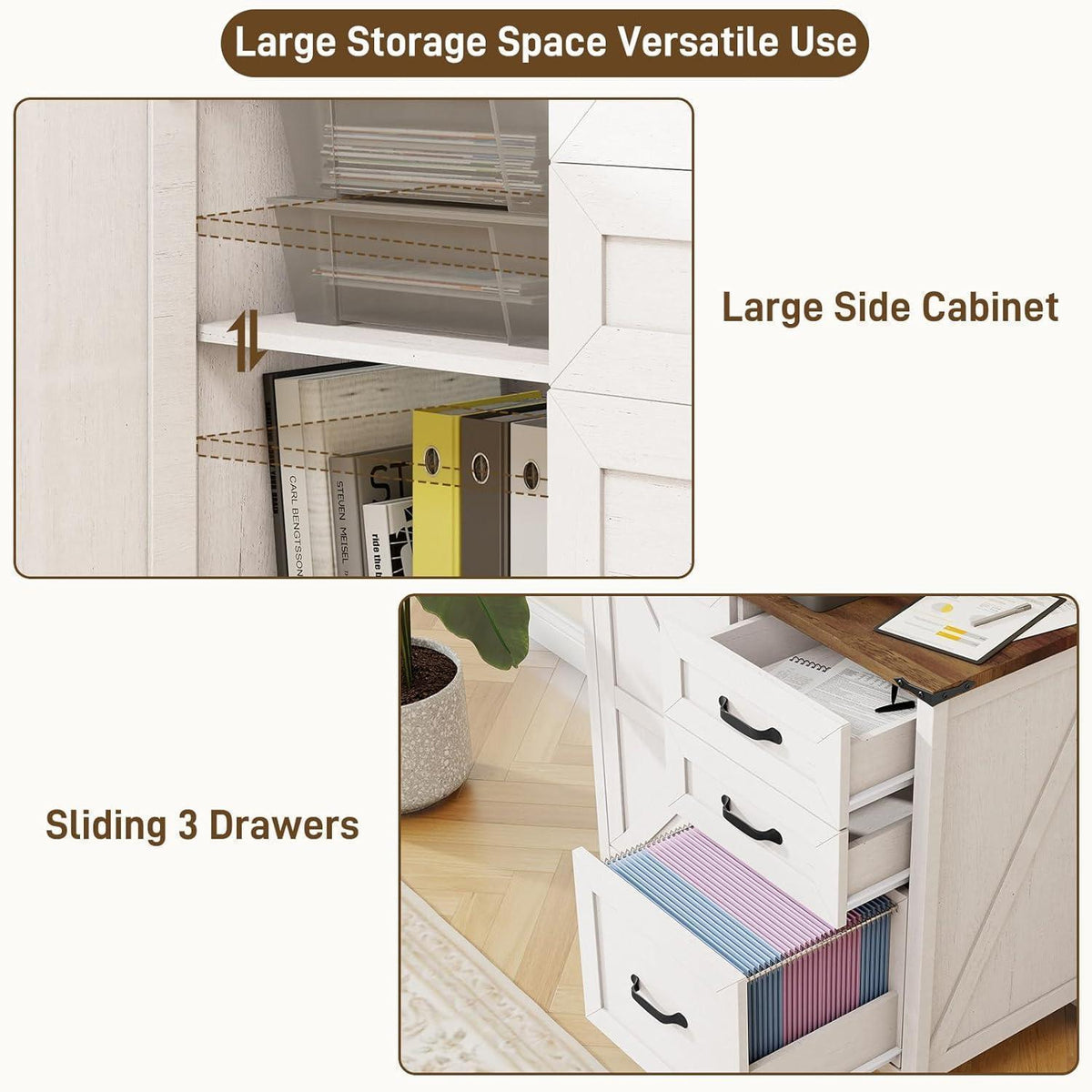 Aktenschrank 80cm Bauernhausstil Weiß – A4 Hängeregister
