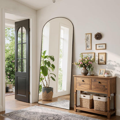 Ganzkörperspiegel Bogenförmig 180x76cm – Ebenholzoptik, Stehend/Hängend