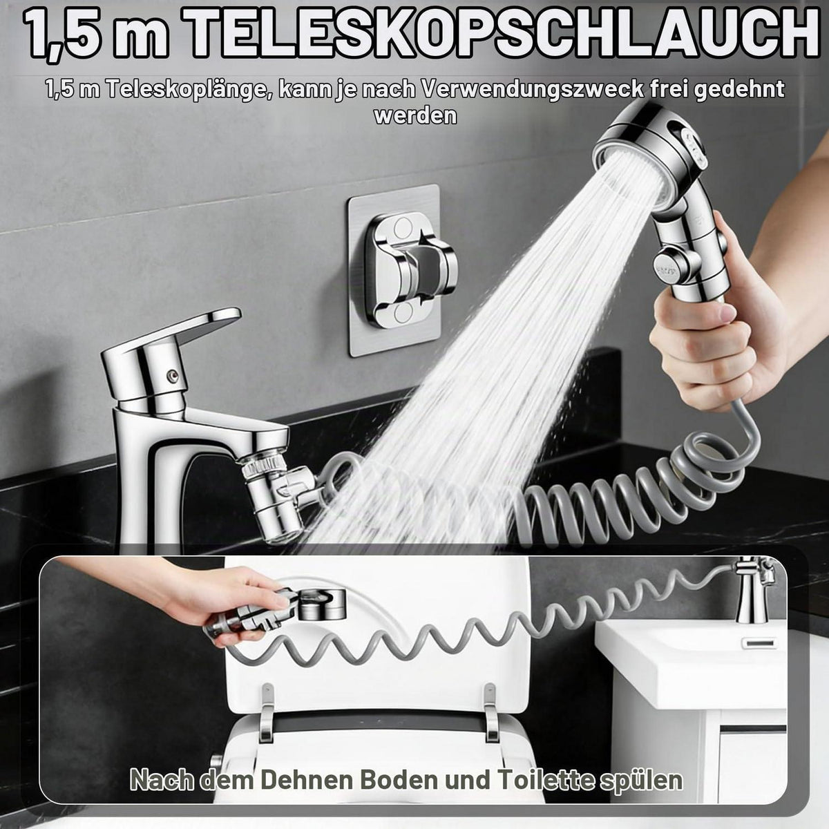 Handbrause Waschbecken mit 3m Schlauch & 3 Strahlarten