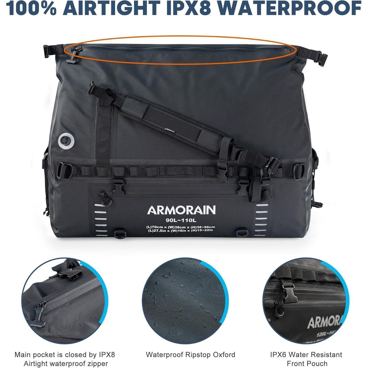 Wasserdichte Reisetasche 90-110L für Motorrad, Auto & Boot