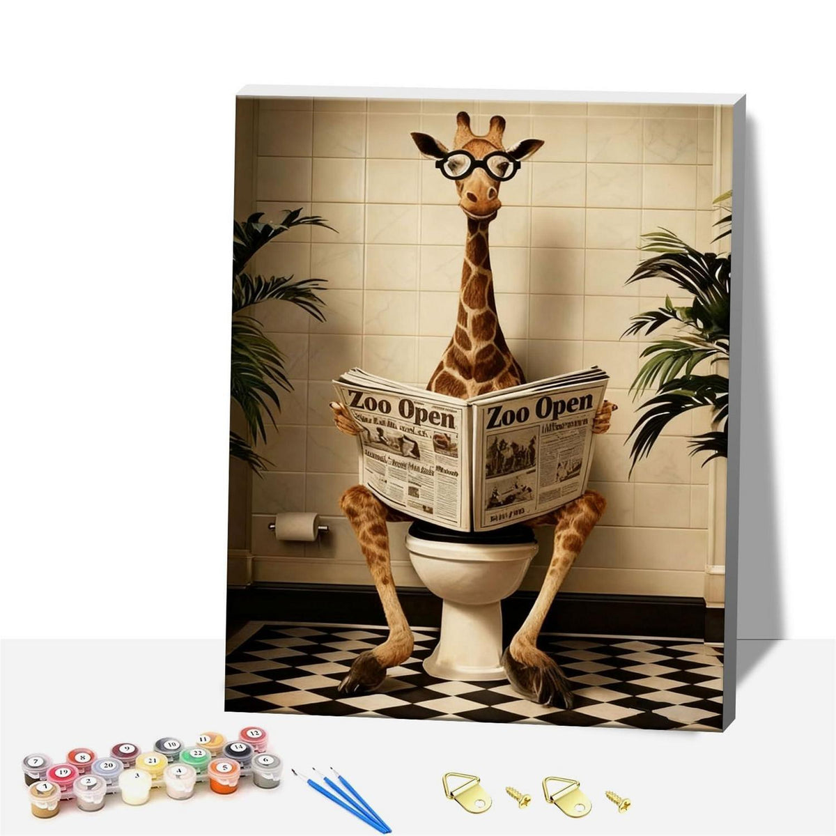 Malen nach Zahlen Giraffe mit Rahmen – DIY Badezimmer Deko