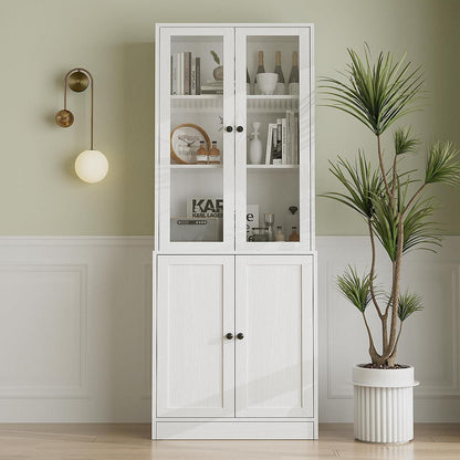 5-stöckiges Bücherregal mit Glastüren – Weißes Vitrinenschrank 180cm