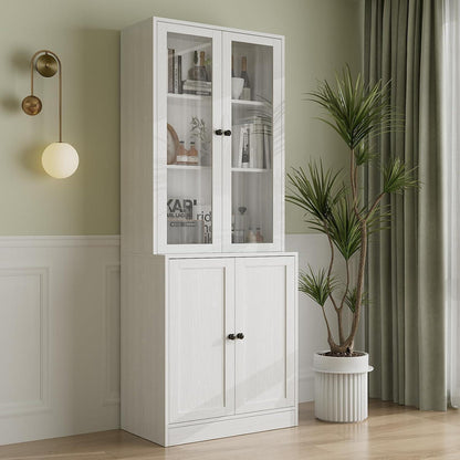 5-stöckiges Bücherregal mit Glastüren – Weißes Vitrinenschrank 180cm