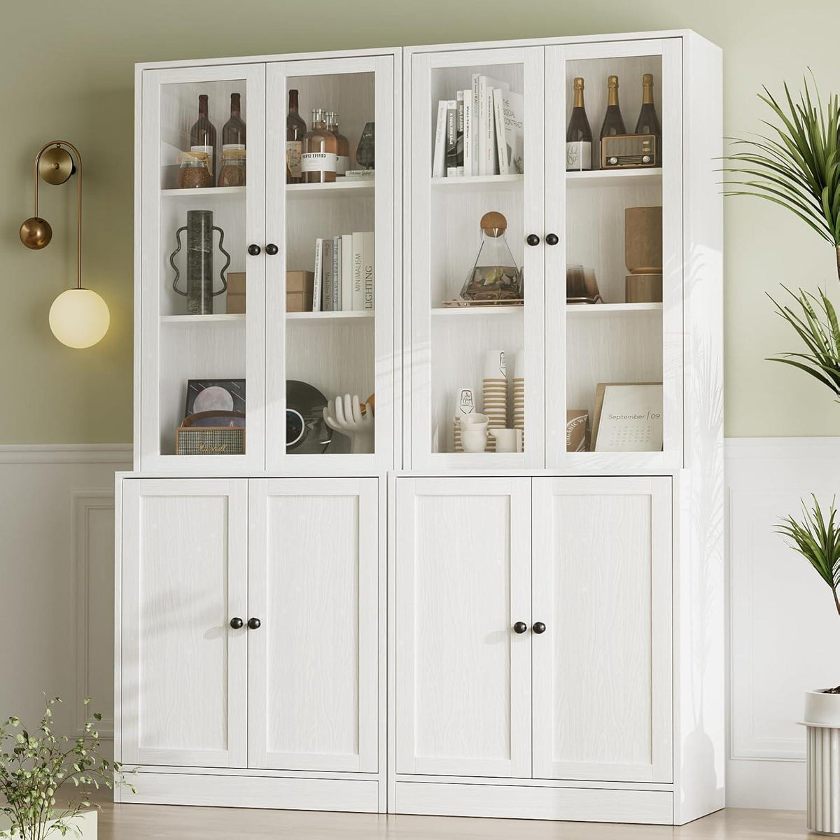 5-stöckiges Bücherregal mit Glastüren – Weißes Vitrinenschrank 180cm