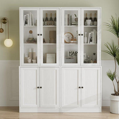 5-stöckiges Bücherregal mit Glastüren – Weißes Vitrinenschrank 180cm