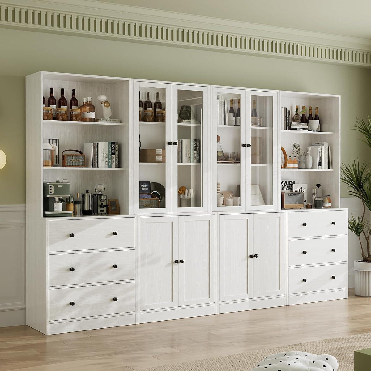 5-stöckiges Bücherregal mit Glastüren – Weißes Vitrinenschrank 180cm