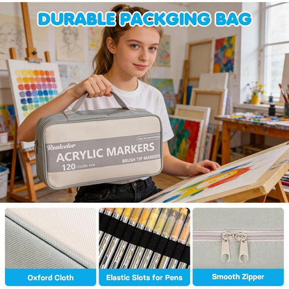 120 Acrylfarbmarker Set mit Pinselspitze – Vielseitig & Geschenkidee