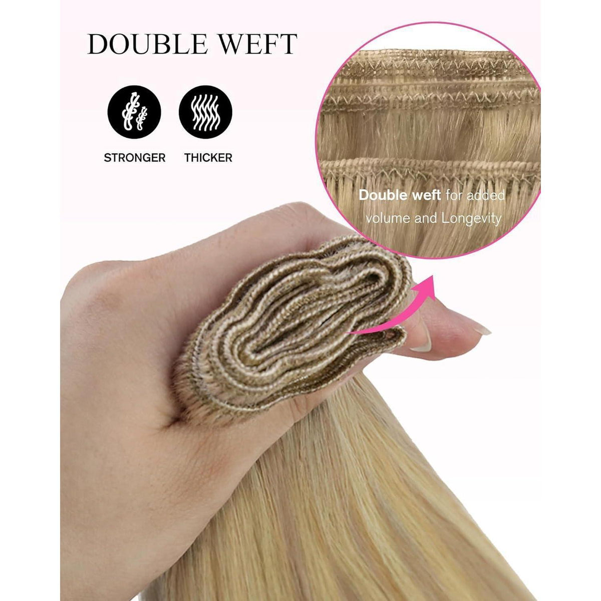 Echthaar Tressen Aschblond 35cm - Remy Weft Extensions