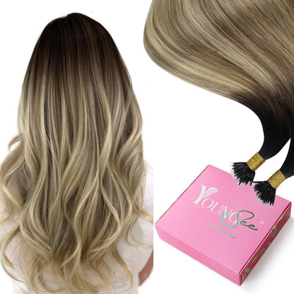 Nanoring Extensions Braun Balayage Blond - Echthaar 60cm