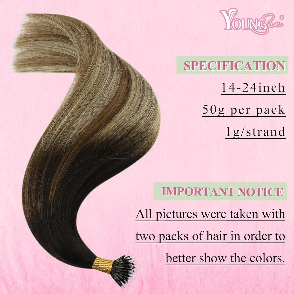 Nanoring Extensions Braun Balayage Blond - Echthaar 60cm