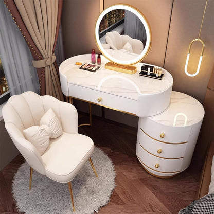Schminktisch Set mit Spiegel & Samtstuhl – Weiß 80cm