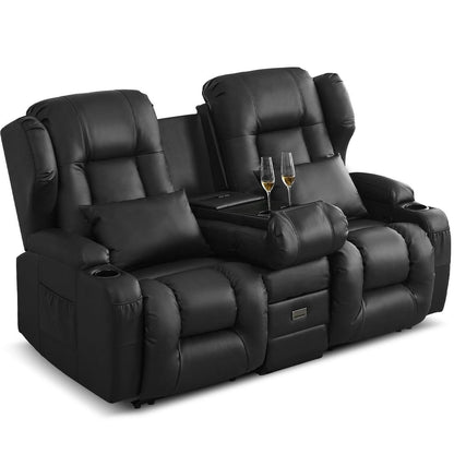 2er Relaxsessel mit Liegefunktion & Konsole – Schwarz
