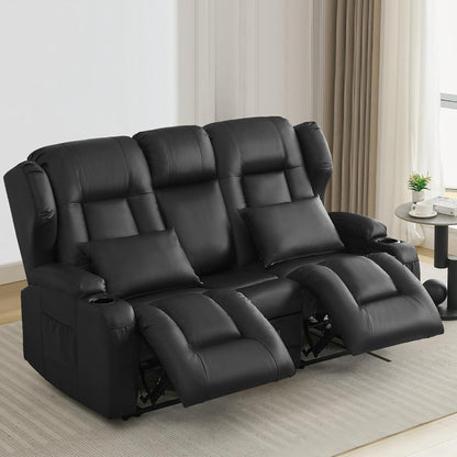 2er Relaxsessel mit Liegefunktion & Konsole – Schwarz