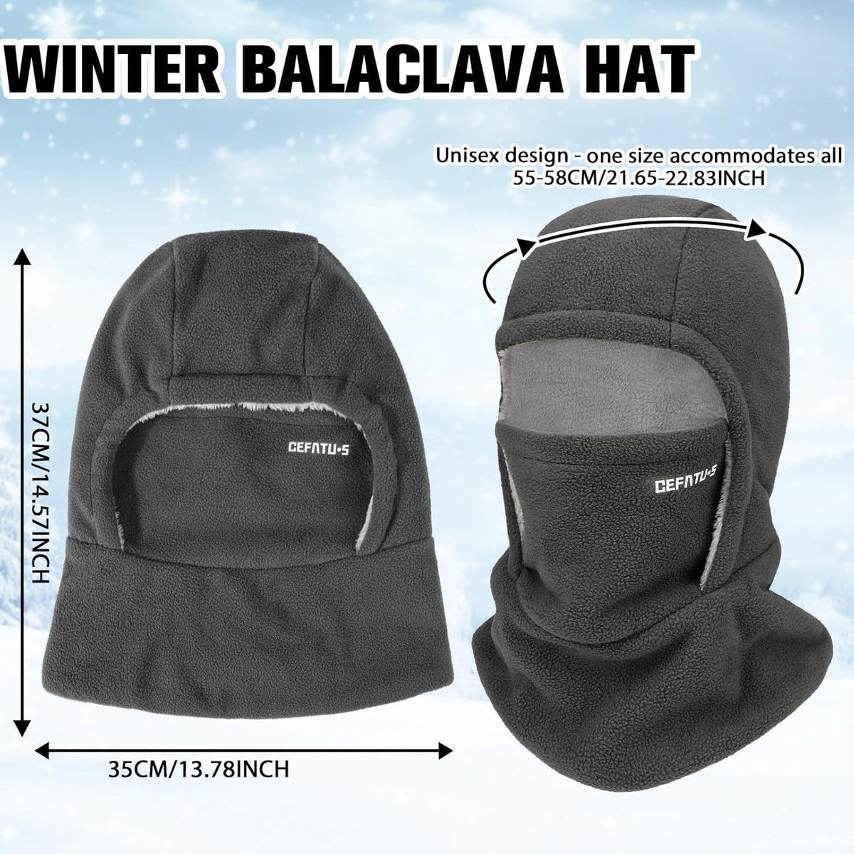 Sturmhaube Winter Mütze Fleece Skimaske für Herren Damen Dunkelgrau