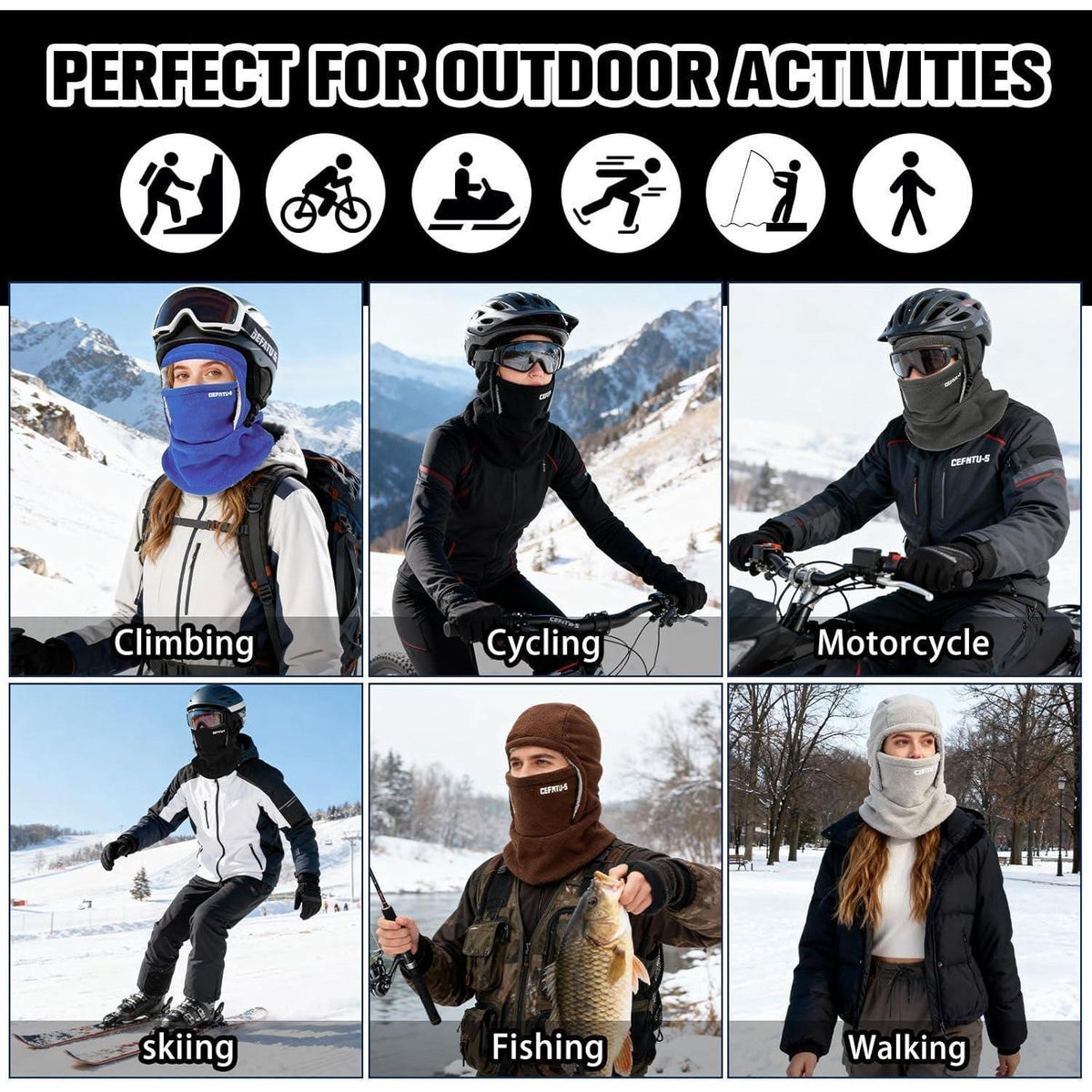 Sturmhaube Winter Mütze Fleece Skimaske für Herren Damen Dunkelgrau